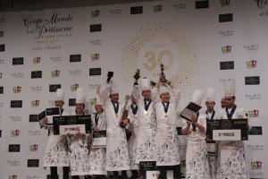 Le podium 30ème Coupe du Monde de Pâtisserie, Eurexpo, Lyon, 28 janvier 2018